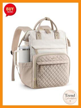 Quilted Laptop Backpack Women Teacher Nurse Work Backpack 15.6 Inch Nylon